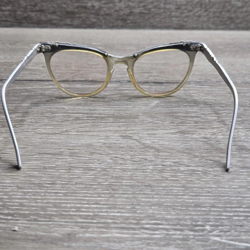 Vintage American Optical Cat Eye Eyeglasses Frame Only Silver Floral Black 5 1/2